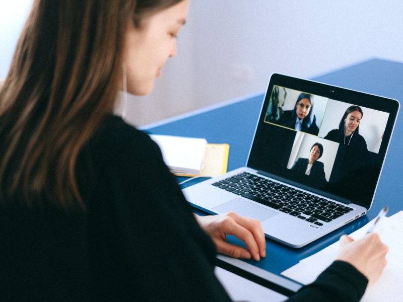 business women in virtual meeting
