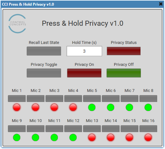 Q-SYS Press Hold Privacy by CCI